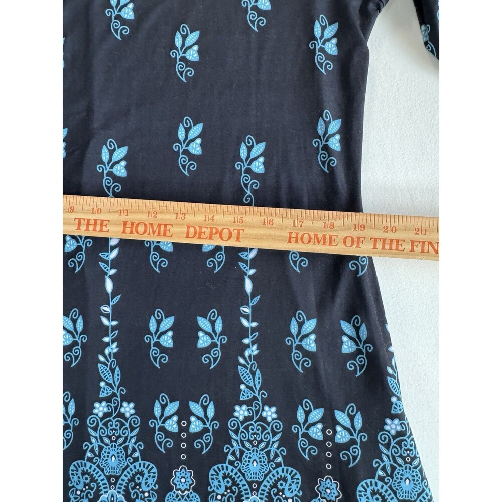 R&B Collection Border Print Shift Dress Size 1X Black Blue Paisley Boho Knit - Picture 7 of 10
